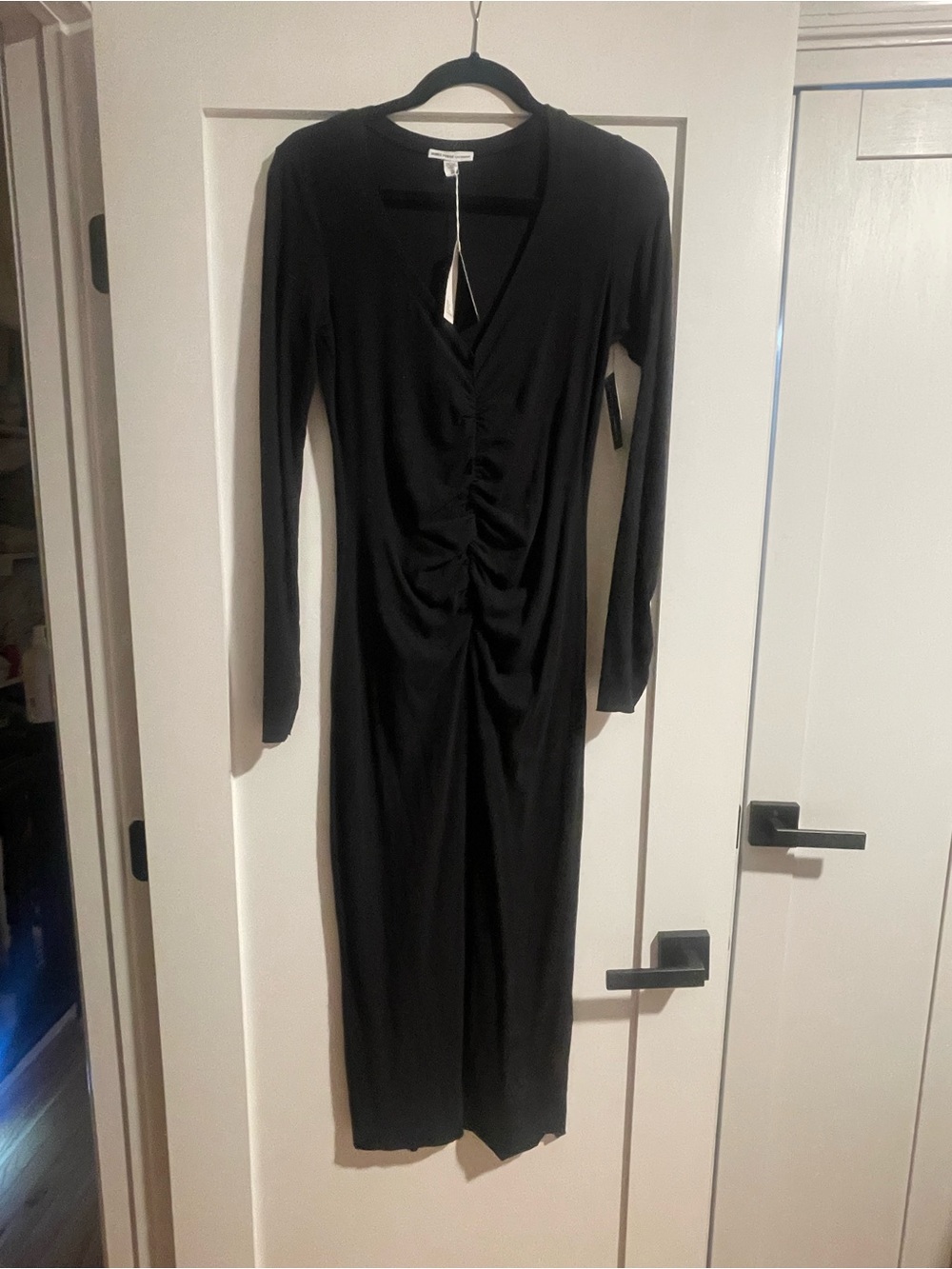 James Perse Black Long-Sleeve Ruched Midi Dress -NWT
